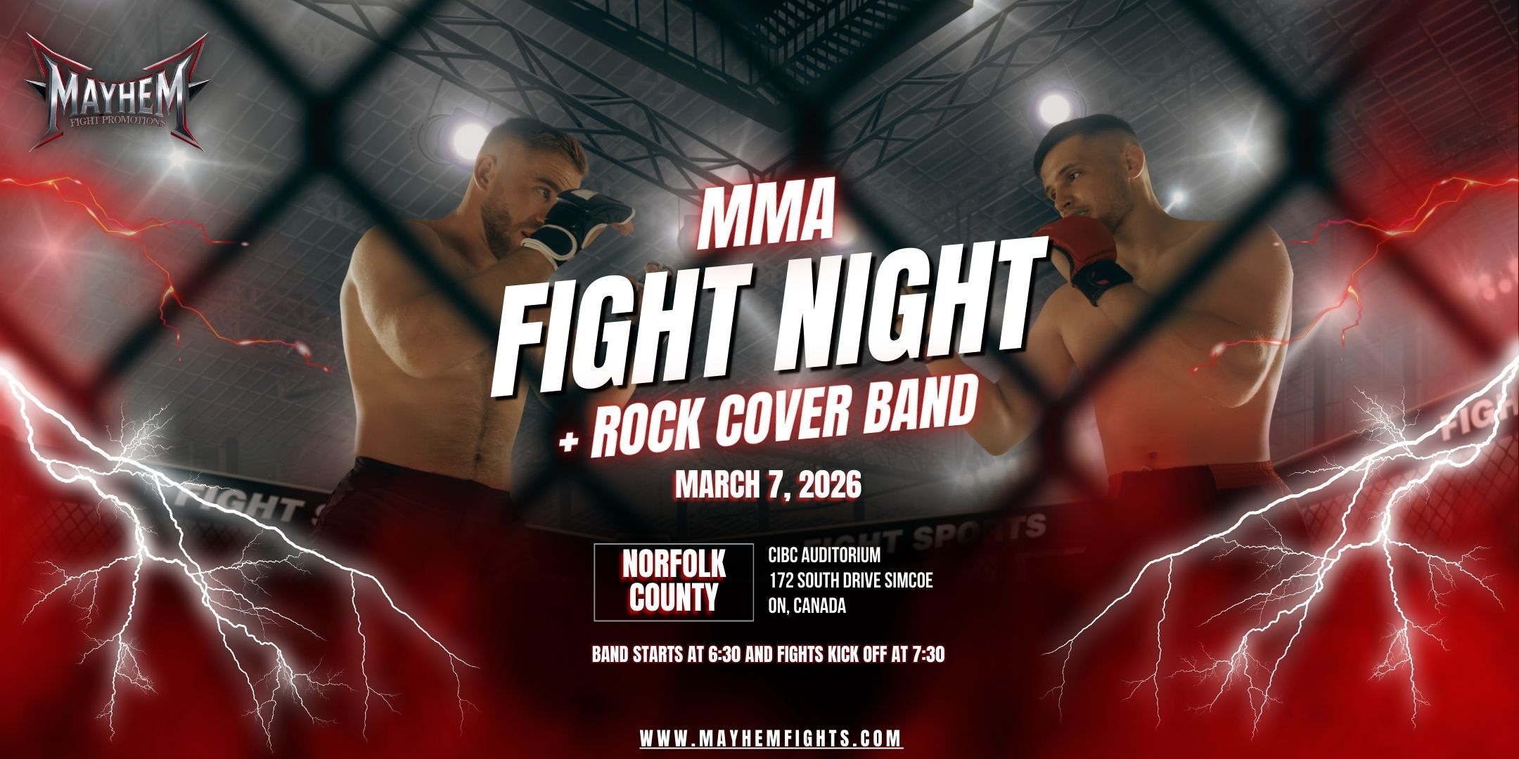 MMA Fight Night  +  Rock Cover Band Orangeville - 2 Events + DJ Until 1 AM!